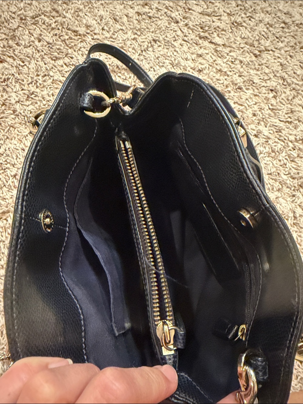 Coach Navy Black Pebbled Leather Satchel with Gold Accents - Picture 4 of 5